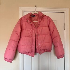 Pink Cropped Puffer Jacket